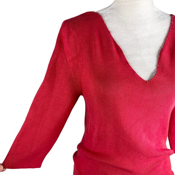 Soft Surroundings Pimi Sweater Medium Red V-Neck Gold Beads - Picture 15 of 16